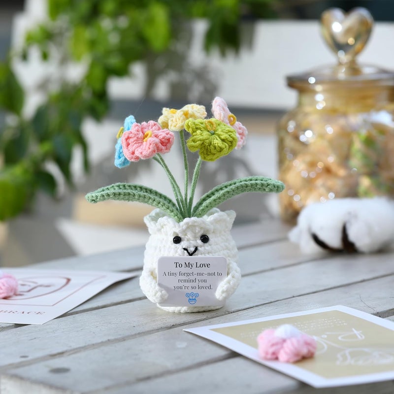 YOOJEE Valentines Day Crochet Gifts for Him Her Boyfriend Girlfriend Birthday to My Love Handmade Forget-Me-Not Flower Plant Gift for Women Men Romantic I Love You Gift for Couples Wife Husband - Image 2
